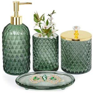 Sage Green Glass Bathroom Accessories Set Soap Dispenser Toothbrush Holder Set